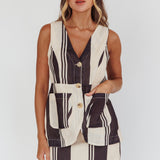 Philomena Button Pocket Vest Top Stripe Black