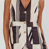 Philomena Button Pocket Vest Top Stripe Black