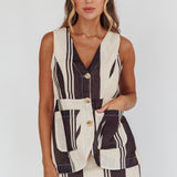 Philomena Button Pocket Vest Top Stripe Black