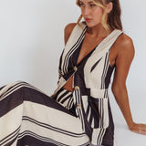 Philomena Button Pocket Vest Top Stripe Black