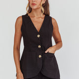 Philomena Button Pocket Vest Top Black