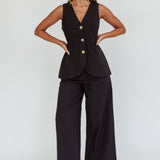 Philomena Button Pocket Vest Top Black