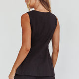 Philomena Button Pocket Vest Top Black