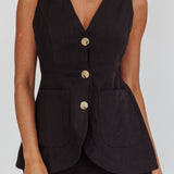 Philomena Button Pocket Vest Top Black