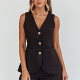 Philomena Button Pocket Vest Top Black
