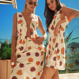 Philomena Button Front Pocket Vest Top Floral Orange Multi