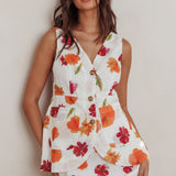Philomena Button Front Pocket Vest Top Floral Orange Multi