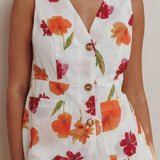 Philomena Button Front Pocket Vest Top Floral Orange Multi