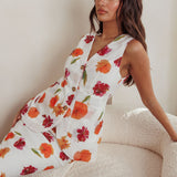 Philomena Button Front Pocket Vest Top Floral Orange Multi