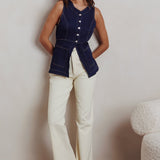 Philomena Button Front Pocket Vest Top Denim