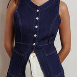 Philomena Button Front Pocket Vest Top Denim