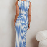 Philomena Button Maxi Skirt Stripe Blue