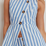 Philomena Button Front Vest Top Stripe Blue