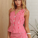 Philomena Button Front Vest Top Gingham Red