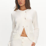 Autumn Breeze Curved Hem Knit Top Off White