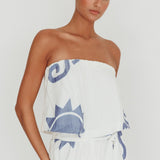 Nectar Sun Print Strapless Top Blue