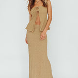 Kalei Textured Midi Skirt Brown