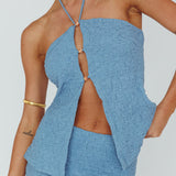 Kalei Textured Halter Top Blue