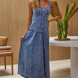 Pansy Scoop Neck Flounce Hem Maxi Dress Denim