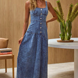 Pansy Scoop Neck Flounce Hem Maxi Dress Denim