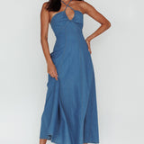 Leilana Halterneck Maxi Dress Denim