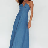 Leilana Halterneck Maxi Dress Denim
