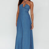 Leilana Halterneck Maxi Dress Denim