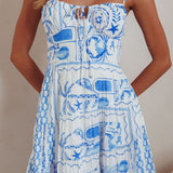 Doe Tied Bust Mini Dress Print Blue