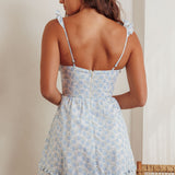 Doe Tied Bust Frill Mini Dress Floral Blue
