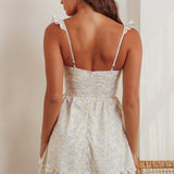 Doe Tied Bust Frill Mini Dress Floral Yellow