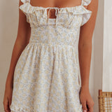 Doe Tied Bust Frill Mini Dress Floral Yellow