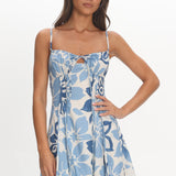 Doe Tied Bust Mini Dress Print Floral Blue
