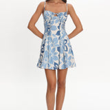 Doe Tied Bust Mini Dress Print Floral Blue
