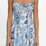 Doe Tied Bust Mini Dress Print Floral Blue