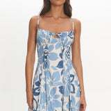 Doe Tied Bust Mini Dress Print Floral Blue