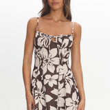 Doe Tied Bust Mini Dress Print Chocolate