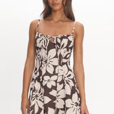 Doe Tied Bust Mini Dress Print Chocolate