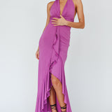 Zaphirah Halterneck Ruffle Dress Magenta