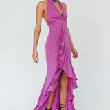 Zaphirah Halterneck Ruffle Dress Magenta