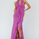 Zaphirah Halterneck Ruffle Dress Magenta