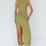 Like A Movie Cap Sleeve Midi Dress Olive