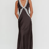 Ivonne Contrast Lace V-Neck Maxi Dress Black