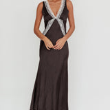 Ivonne Contrast Lace V-Neck Maxi Dress Black