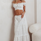 Canyon Cove Crochet Trim Maxi Skirt Floral Pink