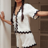 Breakaway Tie Front Shirt Crochet White