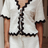 Breakaway Tie Front Shirt Crochet White