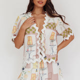 Breakaway Graphic Print Tied Short Sleeve Shirt Olive