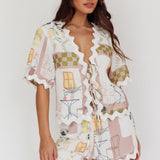 Breakaway Graphic Print Tied Short Sleeve Shirt Olive