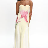 All Mine Godet Hem Maxi Dress Flower Lemon
