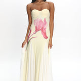 All Mine Godet Hem Maxi Dress Flower Lemon